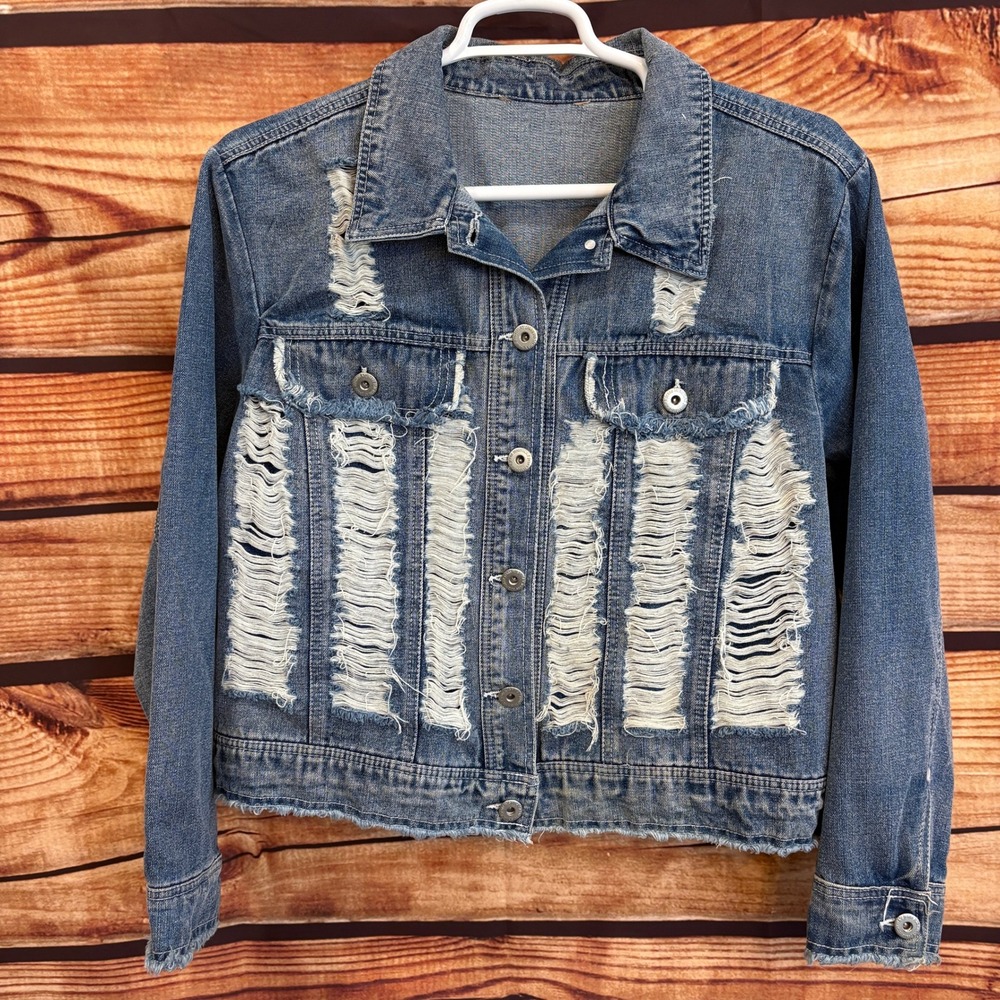 Hwy Jeans Plus Women's Distressed Boho Long Sleeve Button Down Jacket Sz 3XL